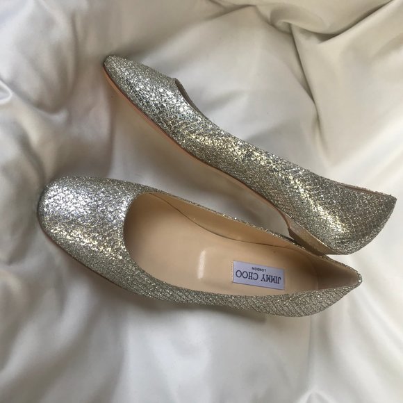 JIMMY CHOO silver glitter finlay flats - Picture 3 of 10